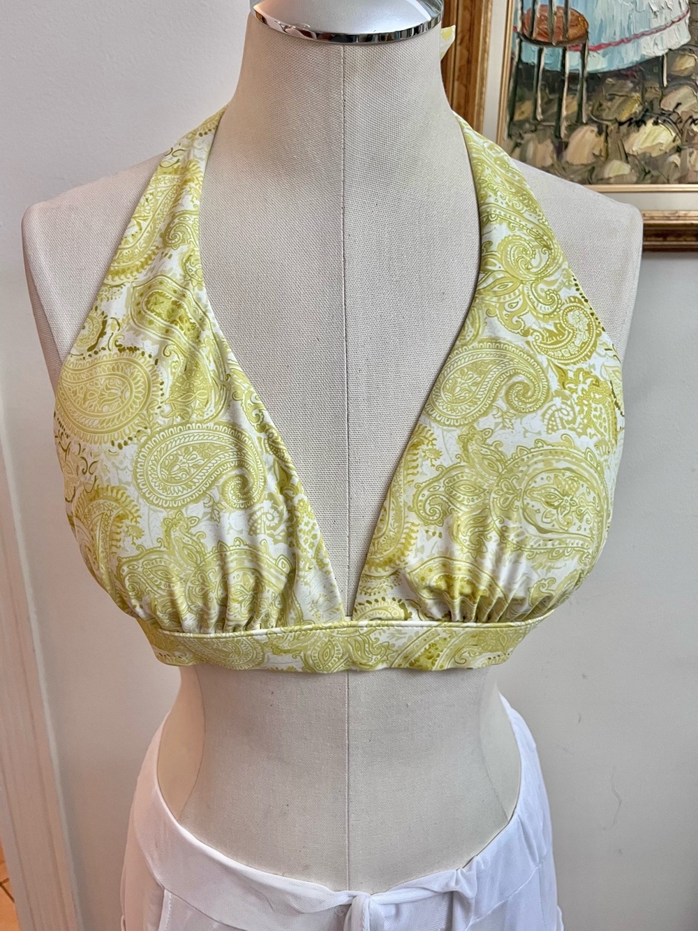 Yellow Paisley Halter Crop Top woman swimwear